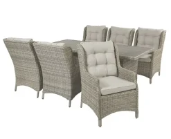 Rio Havemøbelsæt 94x210 inkl. 6 Loungestole m/ EASY DRY hynder - Lys Grå
