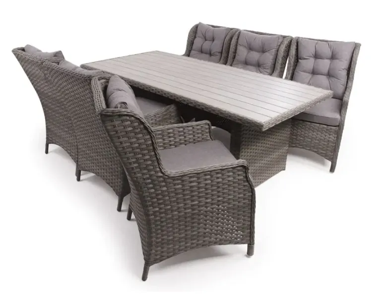Rio Havemøbelsæt 94x210 inkl. 6 Loungestole m/ EASY DRY hynder - Grå