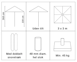 Sanne Luksus Olefin Markedsparasol 3x3 - Natur