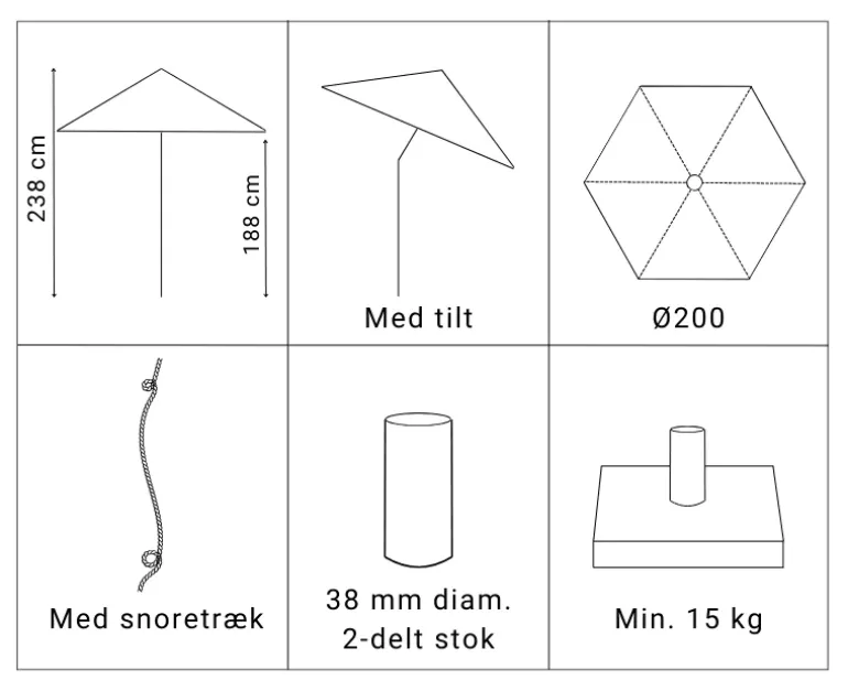 Signe Markedsparasol Ø200 med tilt - Blå